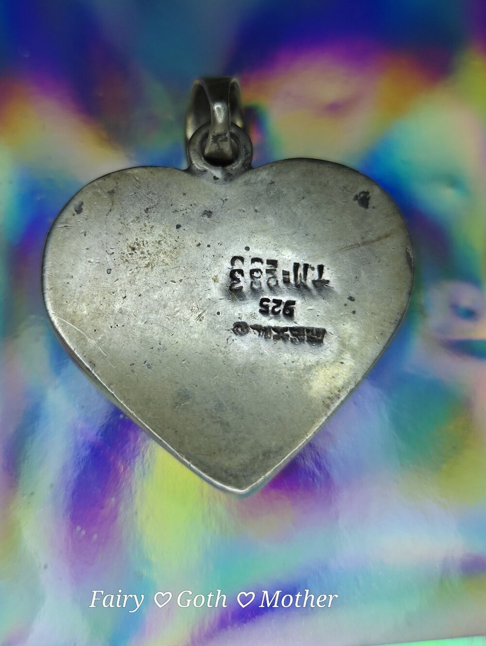 VTG Taxco Mexico 925 Sterling Silver Multi Stone Inlay Patchwork Heart Pendant - Picture 10 of 12